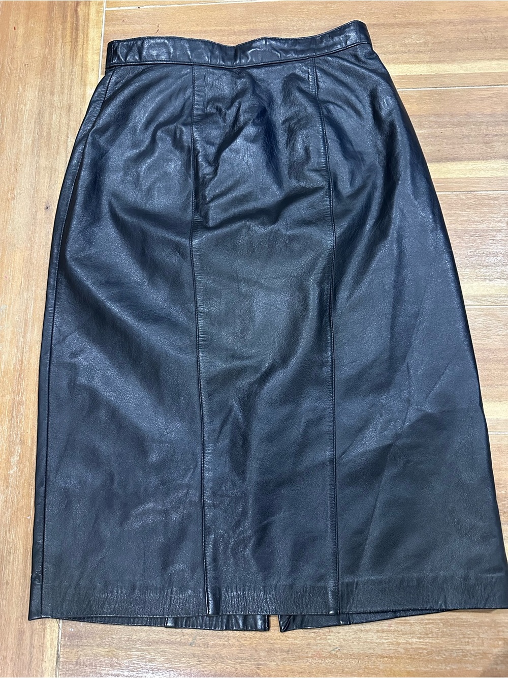 Vintage Evan Davies Black Genuine Nappa Leather Midi Skirt Size 8